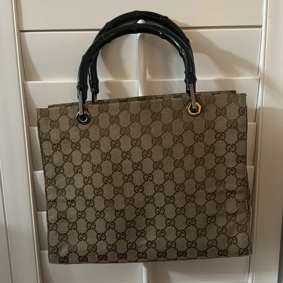 AUTHENTIC GUCCI Vintage GG Canvas Bamboo Tote (Tom Ford Era) 2way rare🎍 - Picture 12 of 13